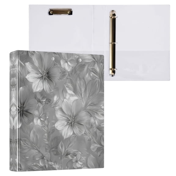 3 Ring Binder with Flattened Metal Clip 1.5" Round Rings Binder Organizer Silver Metal Flower Pattern