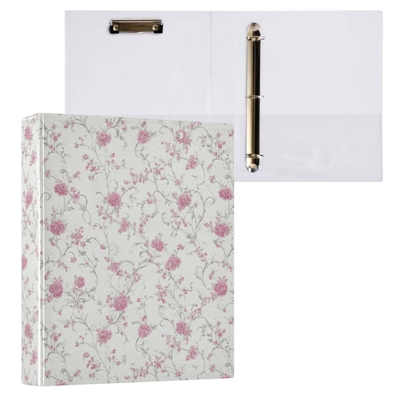 3 Ring Binder with Flattened Metal Clip 1.5" Round Rings Binder Organizer Small Pink Floral Pattern