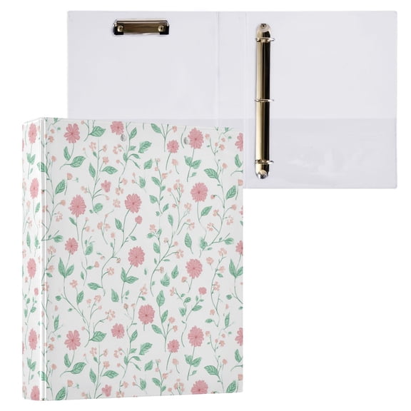 3 Ring Binder with Flattened Metal Clip 1.5" Round Rings Binder Organizer Spring Flowers and Vines
