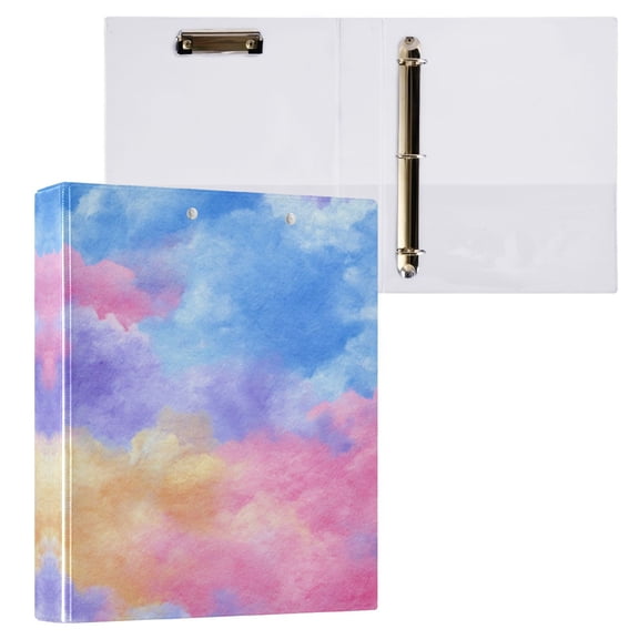3 Ring Binder with Flattened Metal Clip 1.5" Round Rings Binder Organizer Tie-dye Clouds Pattern