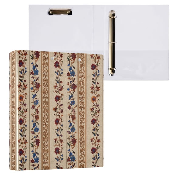 3 Ring Binder with Flattened Metal Clip 1.5" Round Rings Binder Organizer Vertical Floral Decorative Strip