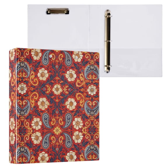 3 Ring Binder with Flattened Metal Clip 1.5" Round Rings Binder Organizer Vintage Floral Decorative Pattern