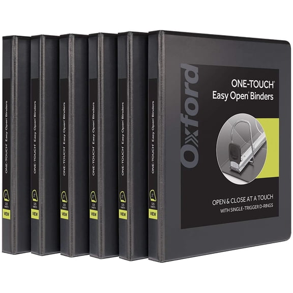 3 Ring Binders, 0.5 inch ONE-Touch Easy Open D Rings, Durable Binders for School and Office, View Binder Covers, Xtralife Hinge, Non-Stick, PVC-Free, Black, Holds 125 Sheets, 6 PK (79901)