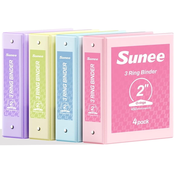 3 Ring Binders 2 Inch 4 Pack, Clear View Binder Three Ring PVC-Free (Fit 8.5x11 Inches) for School or Office Supplies, Assorted Pastel