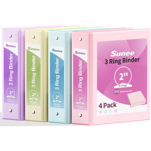 3 Ring Binders 2 Inch 4 Pack, Clear View Binder Three Ring PVC-Free (Fit 8.5x11 Inches) for School or Office Supplies, Assorted Pastel