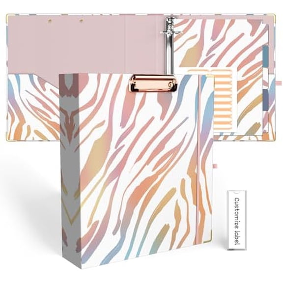 3 Ring Binders 2 Inch with Clipboard for Letter-Size 8.5" x 11, Heavy Duty Hair Style Client Binder for Appointment Record, Artist Portfolio Binder (Zebra)