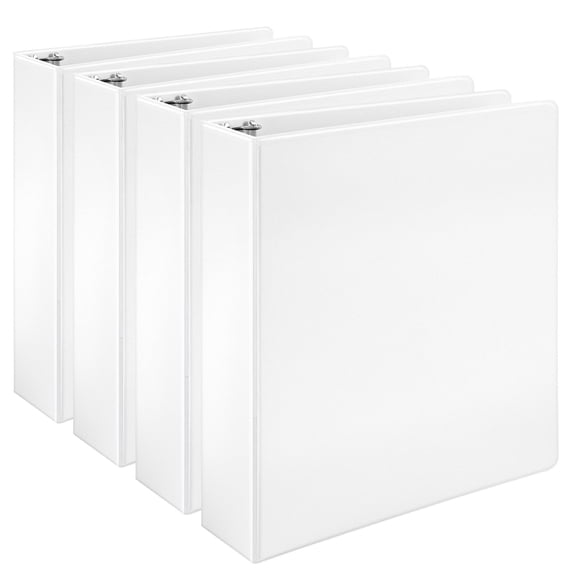 3 Ring Binders, 2 Inch, D-Ring Organizer for School, Home Office, White, 4 Pack
