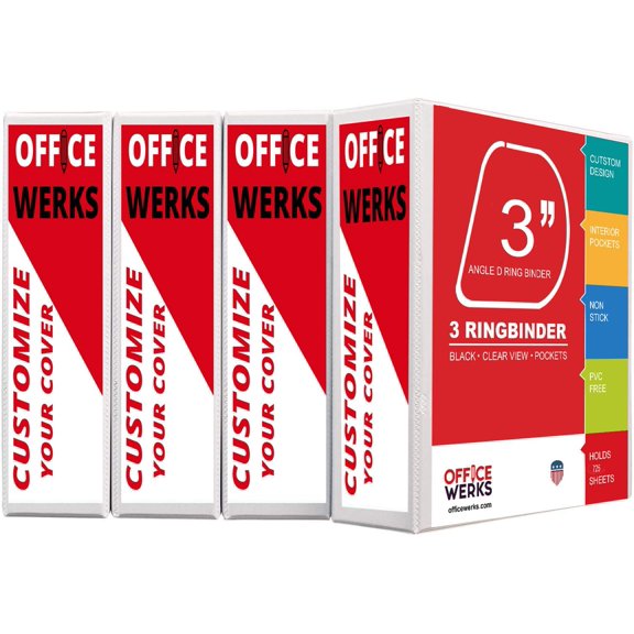 3 Ring Binders, 3 Inch Angle D-Rings, White, 4 Pack, Clear View, Pockets
