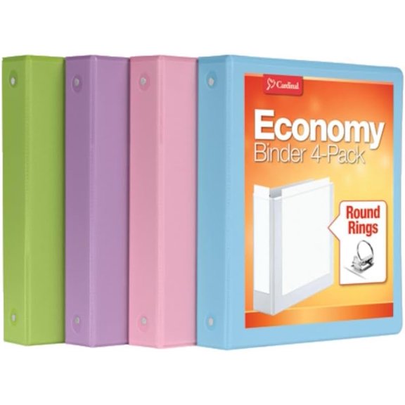 3 Ring Binders, Binders for School and Office, Durable 1.5 Inch, Round Rings, Holds 350 Sheets, ClearVue Presentation View, Non-Stick, Assorted Pastel Colors, 4 Pack (79552)
