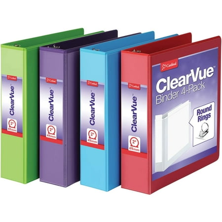 3 Ring Binders, Binders for School and Office, 2 Inch Binder with Round Rings, Holds 475-Sheets, ClearVue Covers, Non-Stick, PVC-Free, Assorted Colors, 4 Pack (29311)