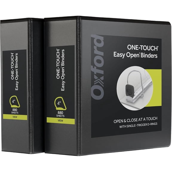 3 Ring Binders, Binders for School and Office, Durable 4 Inch, ONE-Touch Easy Open D Rings, View Binder Covers, 4 Interior Pockets, PVC-Free, Holds 880 Sheets, Black, 2 Pack (79920)