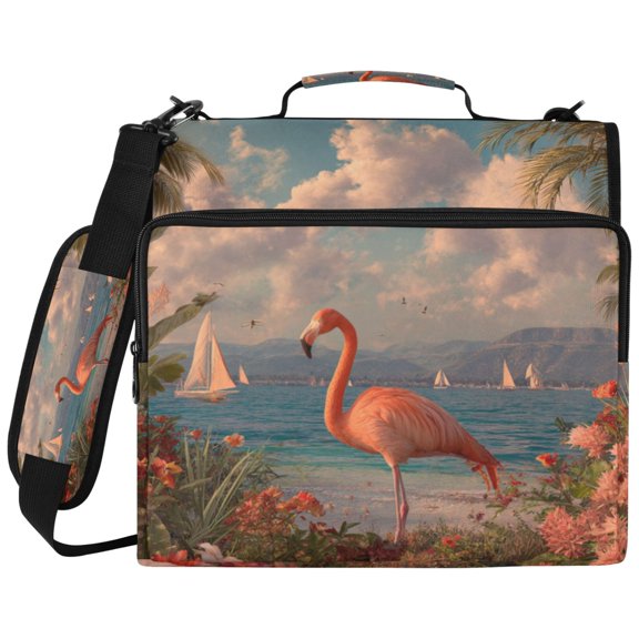 3Ring DRing Binder Bag, Water Resistant Nylon Binder Organizer Portfolio Case, Holds 14Inch Laptop, Large Capacity File Storage Bag for School Office Beautiful Flamingo Standing