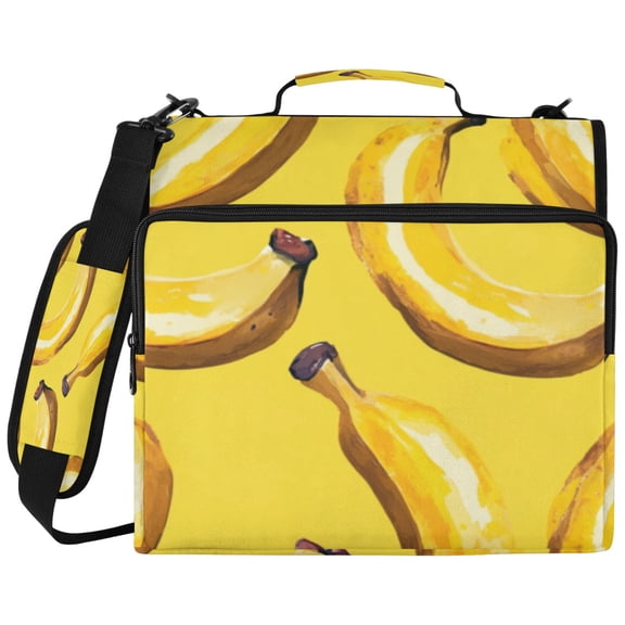 3Ring DRing Binder Bag, Water Resistant Nylon Binder Organizer Portfolio Case, Holds 14Inch Laptop, Large Capacity File Storage Bag for School Office Big Yellow Banana