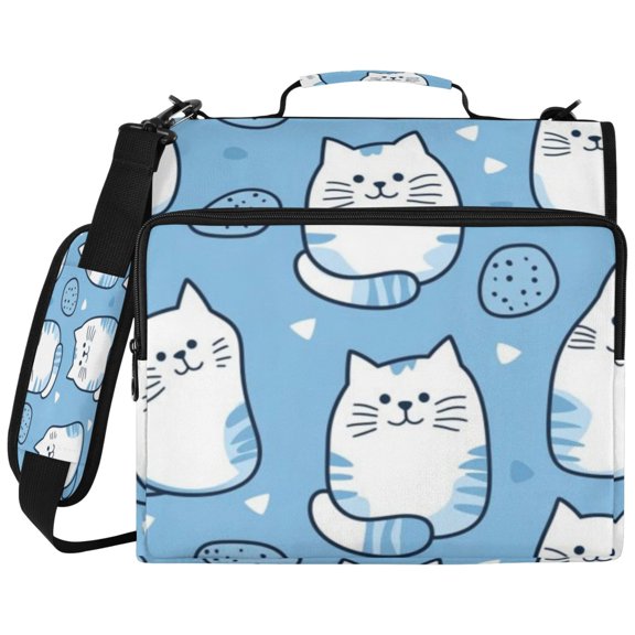 3Ring DRing Binder Bag, Water Resistant Nylon Binder Organizer Portfolio Case, Holds 14Inch Laptop, Large Capacity File Storage Bag for School Office Blue Tailed Cat