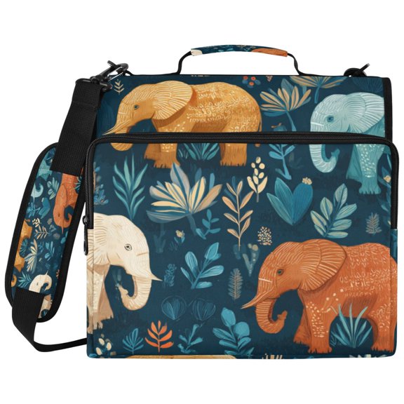 3Ring DRing Binder Bag, Water Resistant Nylon Binder Organizer Portfolio Case, Holds 14Inch Laptop, Large Capacity File Storage Bag for School Office Cartoon Elephant Seamless
