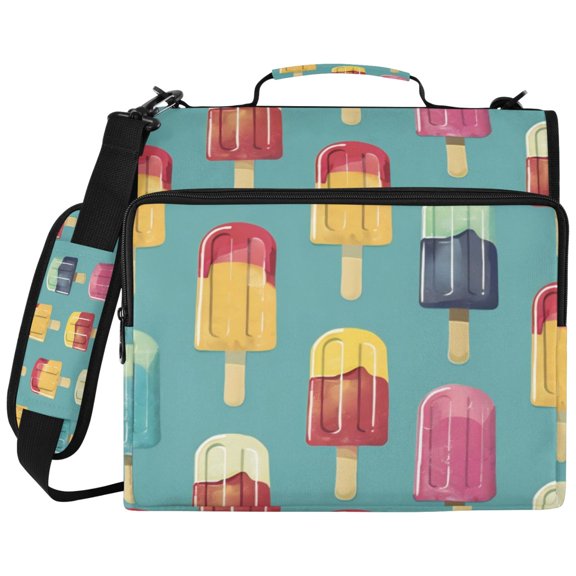 3Ring DRing Binder Bag, Water Resistant Nylon Binder Organizer Portfolio Case, Holds 14Inch Laptop, Large Capacity File Storage Bag for School Office Colorful Ice Lolly