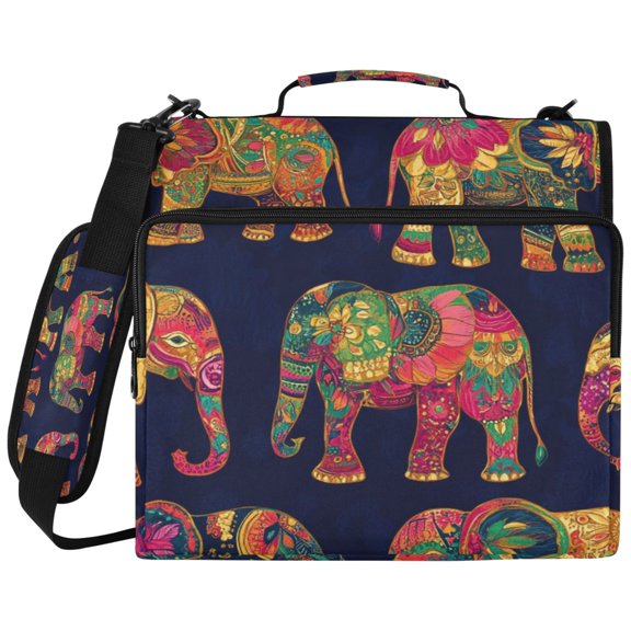 3Ring DRing Binder Bag, Water Resistant Nylon Binder Organizer Portfolio Case, Holds 14Inch Laptop, Large Capacity File Storage Bag for School Office Color Cool Elephant
