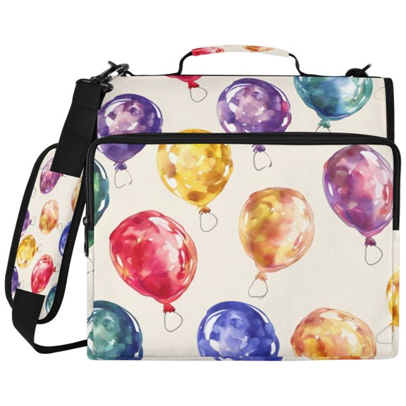 3Ring DRing Binder Bag, Water Resistant Nylon Binder Organizer Portfolio Case, Holds 14Inch Laptop, Large Capacity File Storage Bag for School Office Coloured Balloon