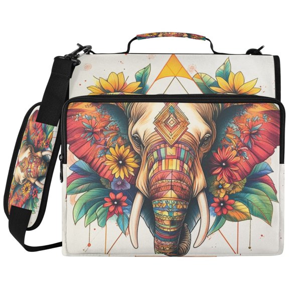 3Ring DRing Binder Bag, Water Resistant Nylon Binder Organizer Portfolio Case, Holds 14Inch Laptop, Large Capacity File Storage Bag for School Office Cool Color Elephant