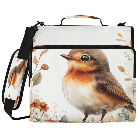 3Ring DRing Binder Bag, Water Resistant Nylon Binder Organizer Portfolio Case, Holds 14Inch Laptop, Large Capacity File Storage Bag for School Office Cute Orange Bird
