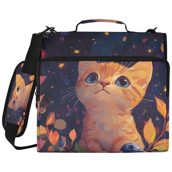 3Ring DRing Binder Bag, Water Resistant Nylon Binder Organizer Portfolio Case, Holds 14Inch Laptop, Large Capacity File Storage Bag for School Office Cute Orange Cat