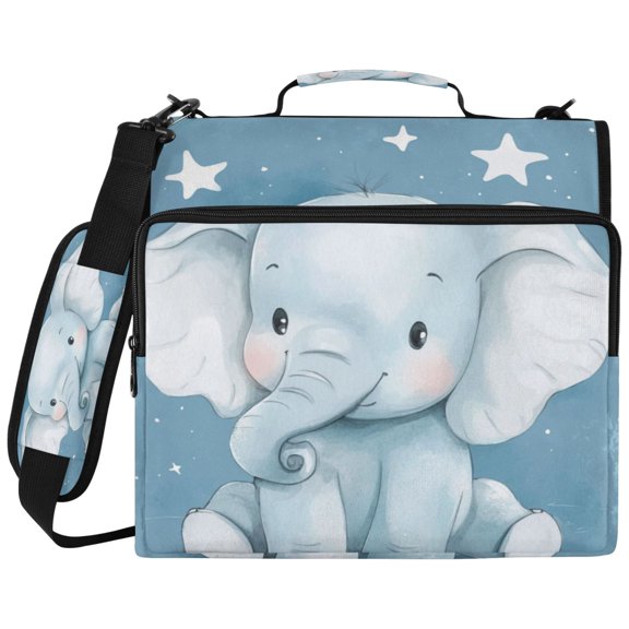 3Ring DRing Binder Bag, Water Resistant Nylon Binder Organizer Portfolio Case, Holds 14Inch Laptop, Large Capacity File Storage Bag for School Office Cute Little Blue Elephant