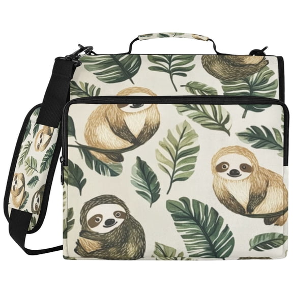 3Ring DRing Binder Bag, Water Resistant Nylon Binder Organizer Portfolio Case, Holds 14Inch Laptop, Large Capacity File Storage Bag for School Office Cute Sloth Seamless