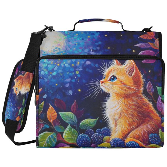 3Ring DRing Binder Bag, Water Resistant Nylon Binder Organizer Portfolio Case, Holds 14Inch Laptop, Large Capacity File Storage Bag for School Office Cute Orange Kitten