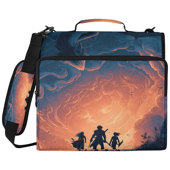 3Ring DRing Binder Bag, Water Resistant Nylon Binder Organizer Portfolio Case, Holds 14Inch Laptop, Large Capacity File Storage Bag for School Office Fantasy Adventure Game Poster