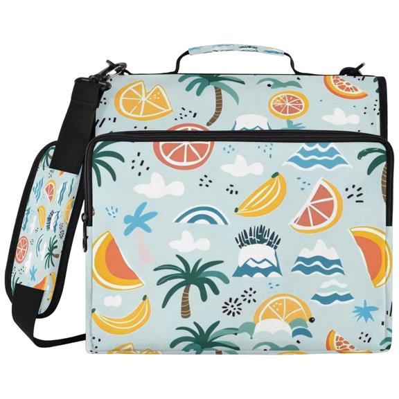 3Ring DRing Binder Bag, Water Resistant Nylon Binder Organizer Portfolio Case, Holds 14Inch Laptop, Large Capacity File Storage Bag for School Office Lemon Banana Coconut