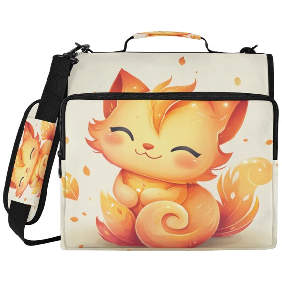 3Ring DRing Binder Bag, Water Resistant Nylon Binder Organizer Portfolio Case, Holds 14Inch Laptop, Large Capacity File Storage Bag for School Office Little Orange Cat