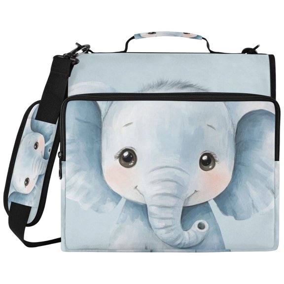 3Ring DRing Binder Bag, Water Resistant Nylon Binder Organizer Portfolio Case, Holds 14Inch Laptop, Large Capacity File Storage Bag for School Office Lovely Blue Elephant