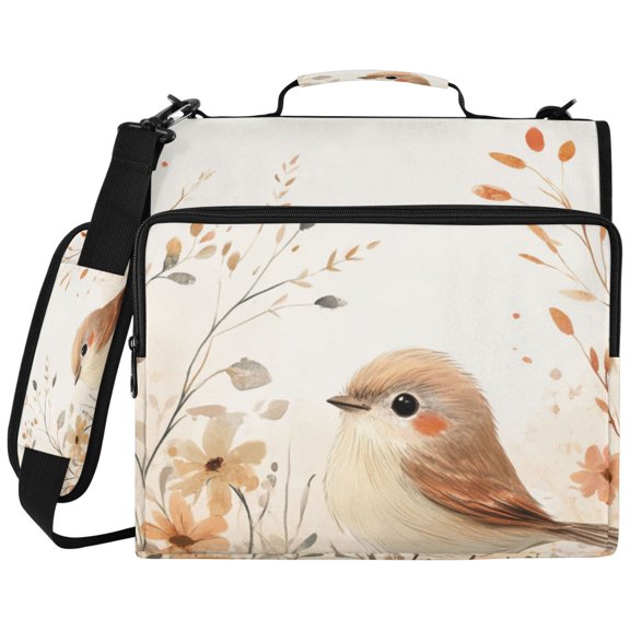 3Ring DRing Binder Bag, Water Resistant Nylon Binder Organizer Portfolio Case, Holds 14Inch Laptop, Large Capacity File Storage Bag for School Office Pretty Orange Bird