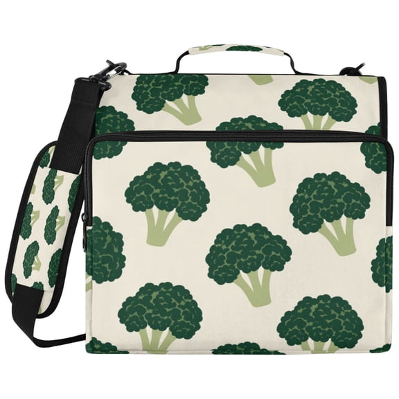 3Ring DRing Binder Bag, Water Resistant Nylon Binder Organizer Portfolio Case, Holds 14Inch Laptop, Large Capacity File Storage Bag for School Office Retro Broccoli Vegetable Motif
