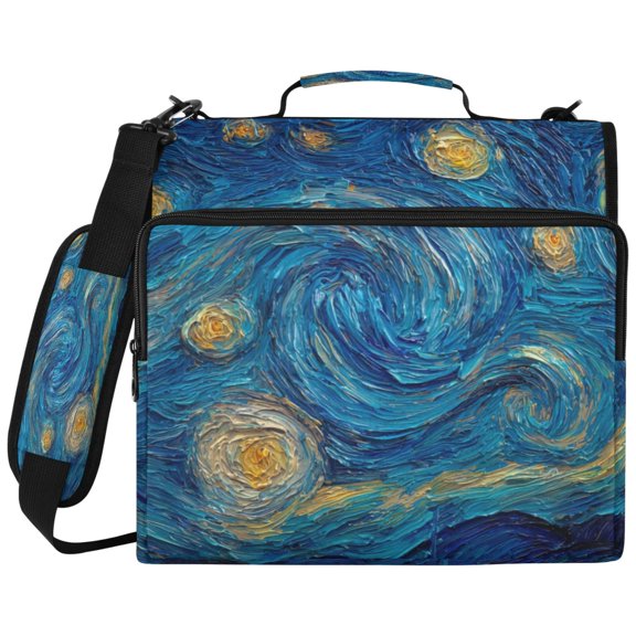 3Ring DRing Binder Bag, Water Resistant Nylon Binder Organizer Portfolio Case, Holds 14Inch Laptop, Large Capacity File Storage Bag for School Office Starry Night Beautiful