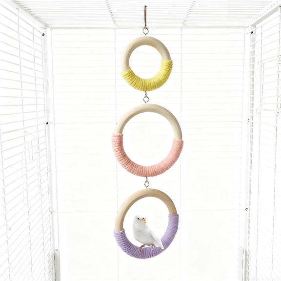 3-Ring Glider Cage Enrichment Toy with Soft Cotton Rope, Sugar Glider Cage Accessories Hanging Swing for Rats, Squirrels, Birds, and Other Small Climbers