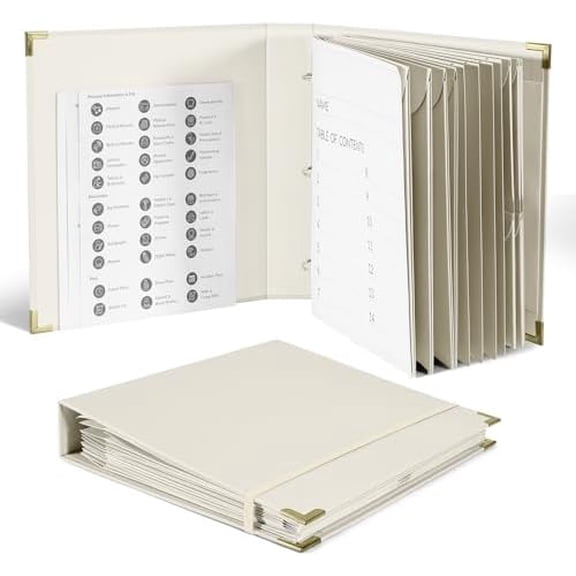 3-Ring Important Document Organizer Life File Manager with Labels Folder Organize Sturdy Hardboard Expanding Pockets for Important Papers, Passports, Letters, Birth Certificates$$Office