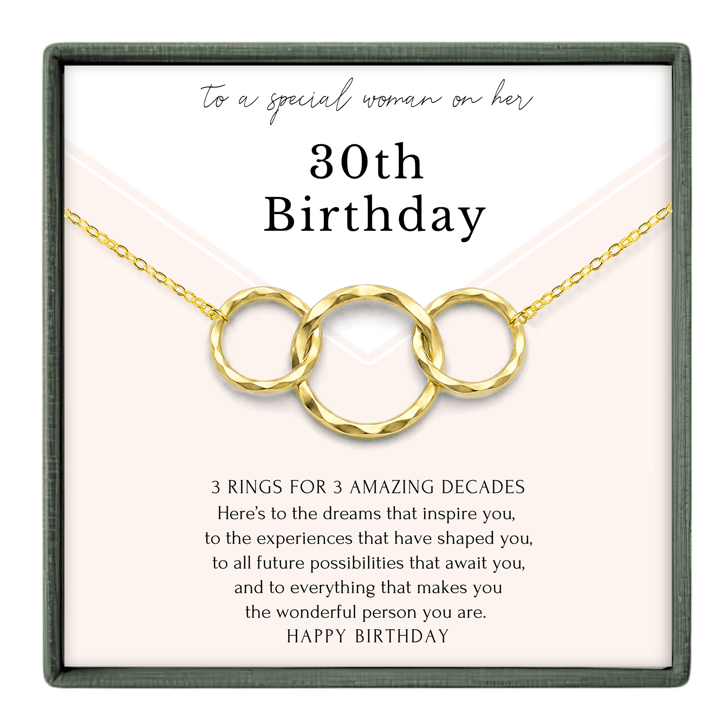 HOPE LOVE SHINE 30th Birthday Necklace 3 Ring 3 Decades Jewelry, 30 Gift for Women Gold