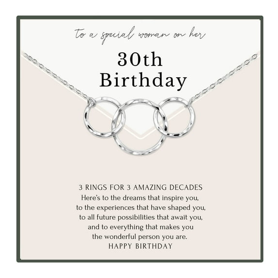 HOPE LOVE SHINE 30th Birthday Necklace 3 Ring Silver 3 Decades Jewelry, 30 BD Gift for Women