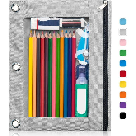 3-Ring Pen Pencil Pouch with Clear Window Stationery Bag Binder Case Classroom Organizers