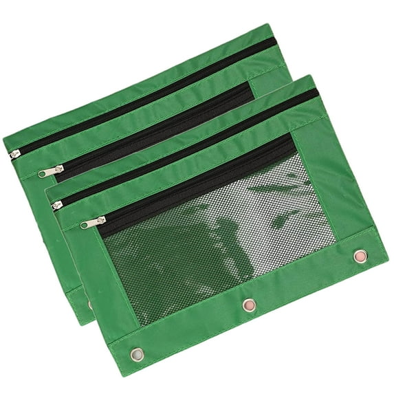 Pencil Pouch 3 Ring Binder Pouch Zippered Pencil Case Canvas Pencil Bag with 2 Compartments (Set of 2, Green)