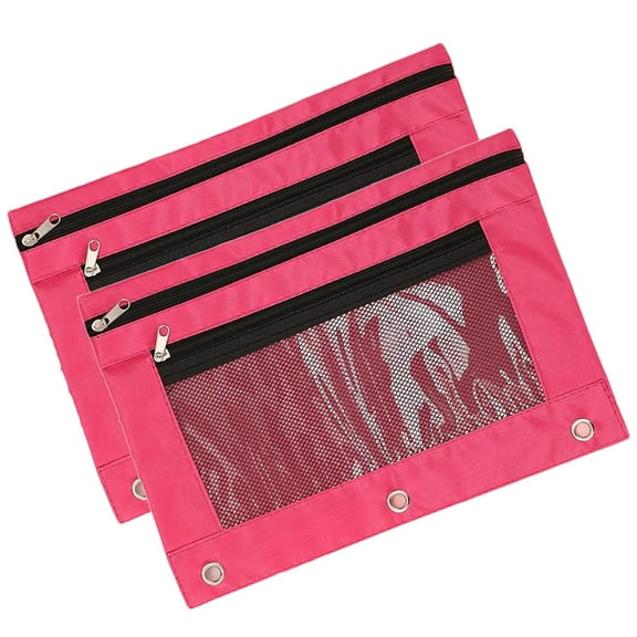 3-Ring Pencil Pouch, 2 Pack Hot Pink Bulk Pencil Case, Pencil Bags with Zipper for Office Supplies Cosmetics, with Zipper & Reinforced Grommets Fabric Large Pencil Case for 3 Hole Binder