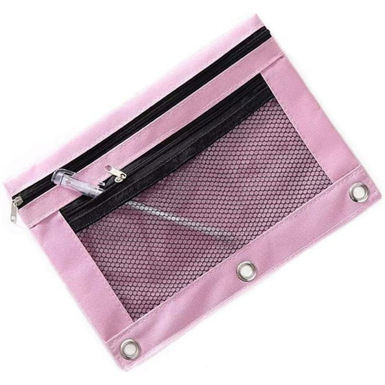 Binder Pouches,Pink Pencil Pouch for 3 Ring Binder 2 Pack Clear Pencil Bag  with Zipper for Office School Supplies