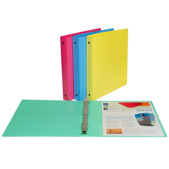 3-Ring Poly Binder, 1 Inch Capacity (Color May Vary) (Set of 24 Binders)