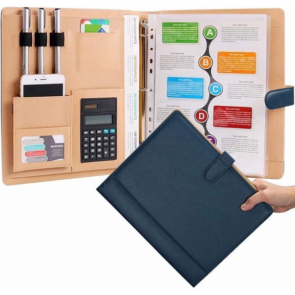 3 Ring Portfolio Binder with Clipboard Calculator Women Leather A4 Padfolio