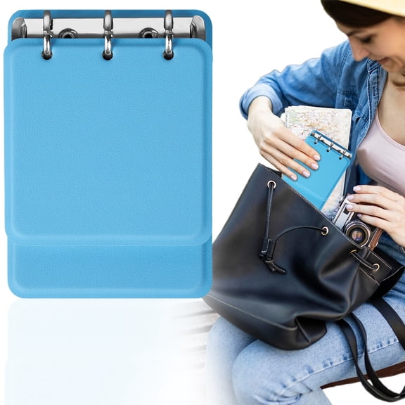 3-Ring Refillable Notebook 14×9.8cm, 180 Lined Pages Pocket with Durable Leather Cover, Portable Planner for Students, Office, Travel, Daily Note-Taking, Sky Blue