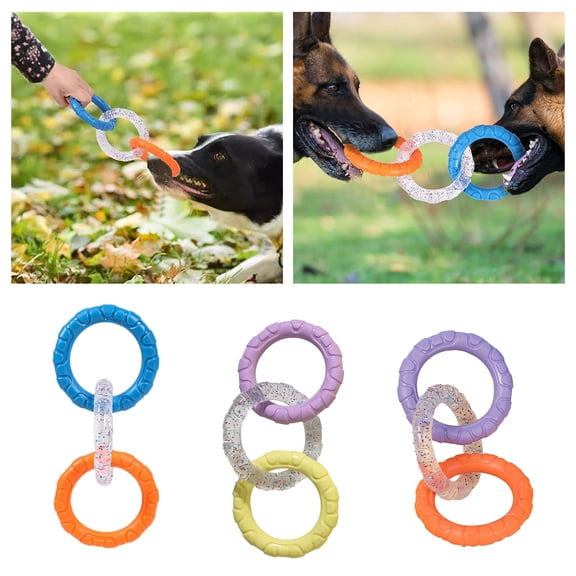 3-Ring TPR Dog Tug Toy Interactive Pull Teething Chew Toy for Indoor Backyard Training Play 8.66"×3.54"