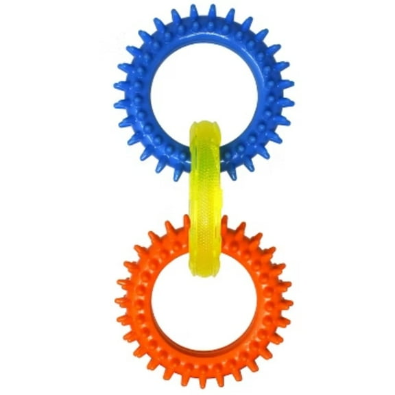 3-Ring Tug Dog Interactive Toy - Light Blue/Orange/Green