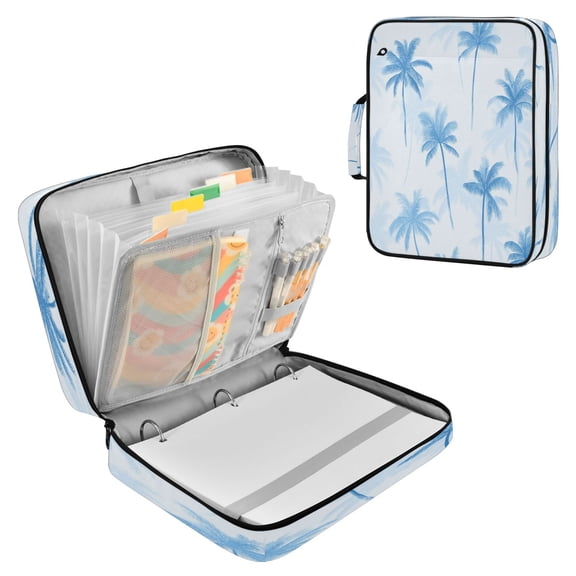 3 Ring Zipper Binder with Accordion File Organizer Waterproof Back to College Binder - 7 Layer Document Organizer for Study Home Office College Travel Supplies Pale Blue Oasis