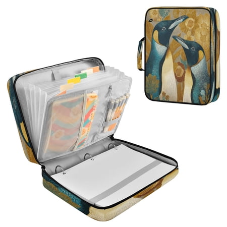 3 Ring Zipper Binder with Accordion File Organizer Waterproof Back to College Binder - 7 Layer Document Organizer for Study Home Office College Travel Supplies Two Penguins